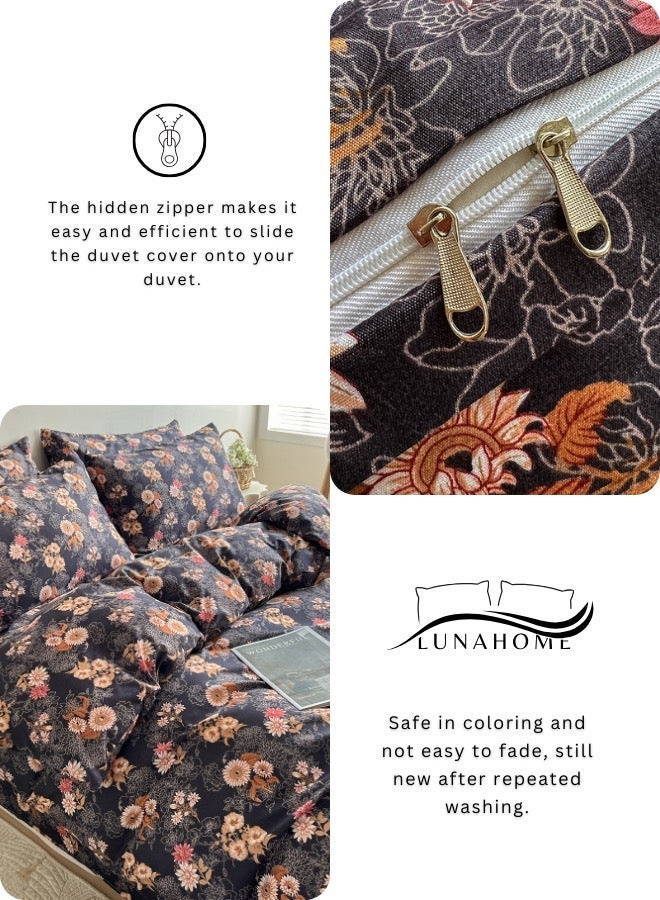 LUNA Home King size 6-piece (  Duvet cover - 220*240cm. 1 Fitted sheet - 200*200cm+30cm. 4 Pillow covers - 50*75cm )bedding set  featuring a charming vintage floral print, brown color. - Image 5